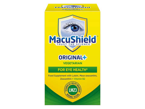 MacuShield Original+ Vegetarian eye health supplement 90 capsules front box on white background