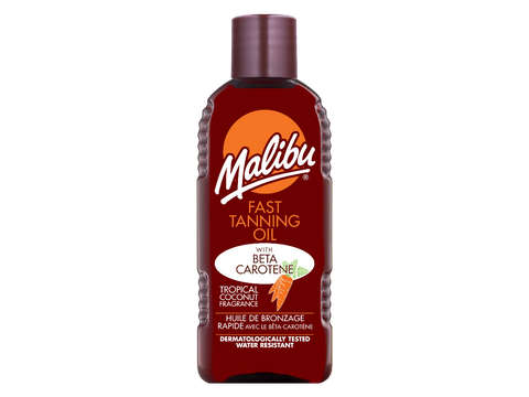 Malibu Fast Tanning Oil with Beta Carotene 100ml front view bottle packaging