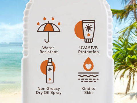 Malibu SPF15 Dry Oil Spray 200ml key benefits and application instructions graphic