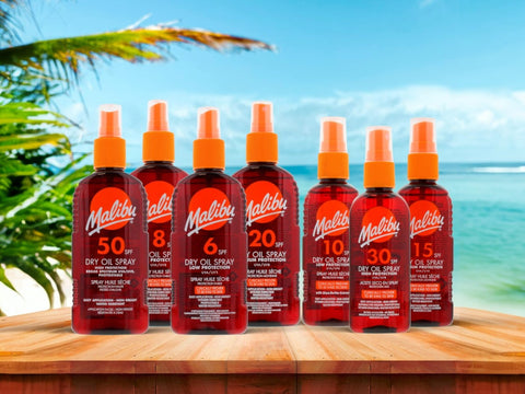 Malibu SPF20 Dry Oil Spray 200ml alongside other Malibu variants