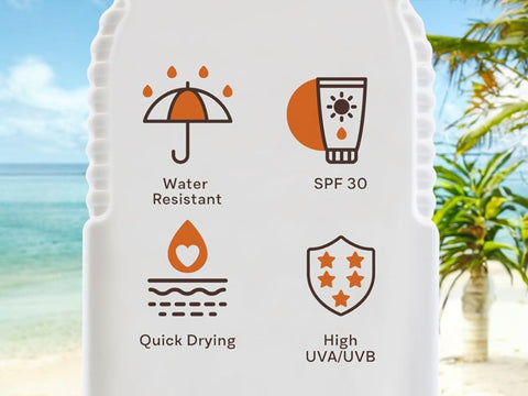 Malibu SPF 30 Lotion Protection Non Titanium 200ml key benefits and application instructions graphic