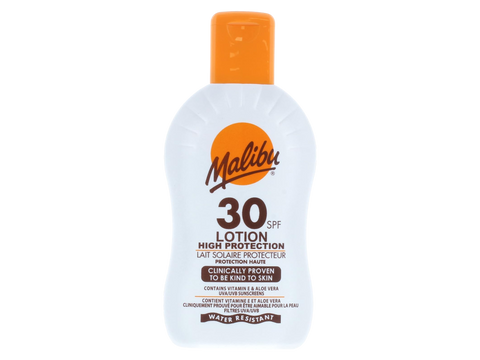 Malibu SPF 30 Lotion Protection Non Titanium 200ml front view bottle packaging