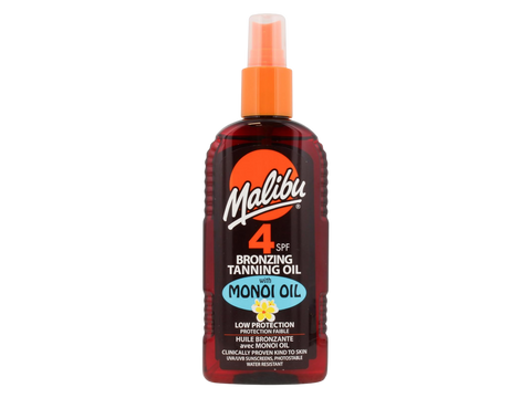Malibu SPF 4 Bronzing Oil Spray with Monoi Oil 200ml front view bottle packaging