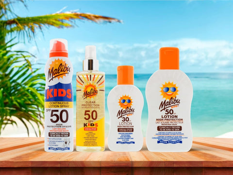 Malibu SPF50 Kids Lotion Protection 200ml alongside other Malibu variants