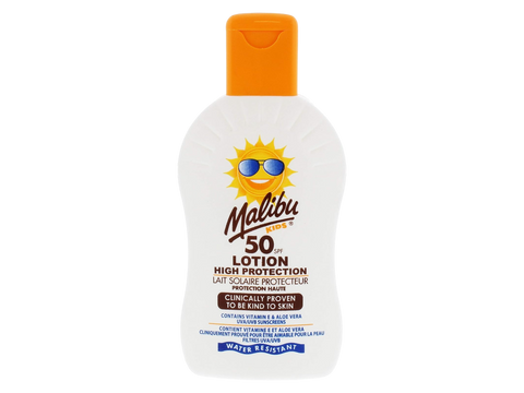 Malibu SPF50 Kids Lotion Protection 200ml front view bottle packaging