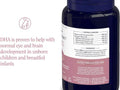 Supplement facts and usage instructions for Minami MorDHA Prenatal DHA & EPA softgels on white background.