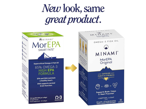 Minami MorEPA Original – High Strength Omega-3 EPA & DHA – 30 Softgels. Old & new packaging