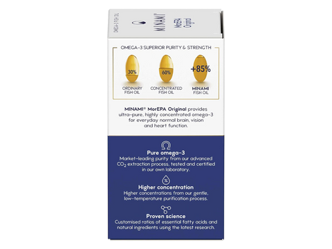 Label detail showing ingredients and supplement facts for Minami MorEPA Original.