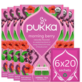 Pukka Organic Morning Berry Herbal Tea box, 120 sachets.