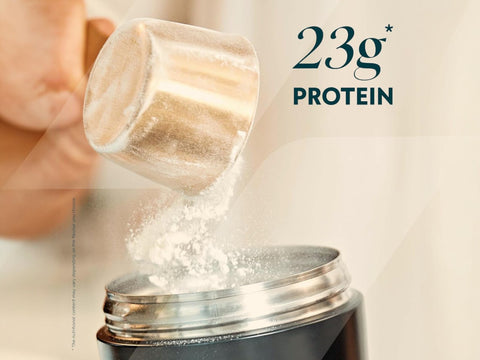 How to Use: MyProtein Vanilla Whey Protein powder being mixed in a shaker bottle.