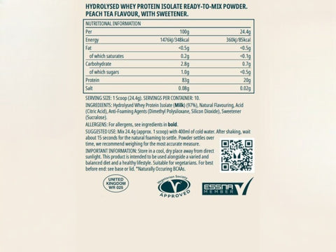 Nutrition facts and ingredients for Myprotein Clear Whey Isolate 875g.