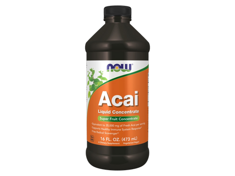 NOW Foods Acai Liquid Concentrate 35000 mg Fresh Fruit Equivalent 473 mL bottle front view