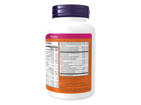 NOW Foods Adam Men's Multi Vitamin with Herbal Blend 90 Veg Capsules Supplement Facts label with vitamin mineral and herbal blend details