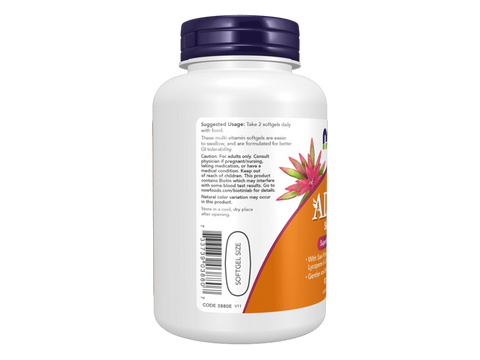 NOW Foods Adam Men's Multivitamin Softgels with Saw Palmetto and CoQ10 90 Softgels suggested usage directions and product barcode