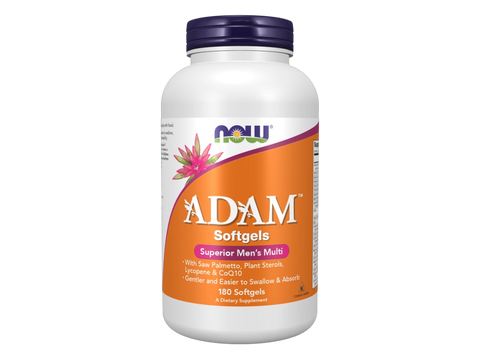 NOW Foods Adam Men's Multivitamin Softgels with Saw Palmetto and CoQ10 180 Softgels front bottle view