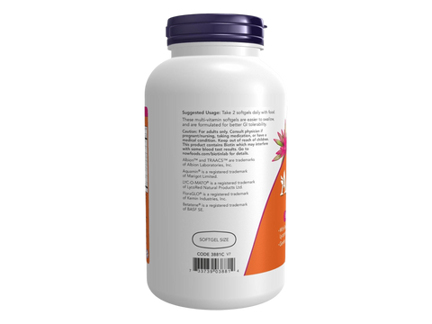 NOW Foods Adam Men's Multivitamin Softgels with Saw Palmetto and CoQ10 180 Softgels suggested usage directions and product barcode