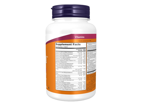 NOW Foods Adam Men's Multivitamin Tablets with Saw Palmetto and Lycopene 60 Tablets Supplement Facts label with vitamin mineral and herbal blend details