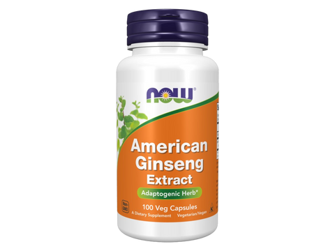 NOW Foods American Ginseng Extract 500 mg Herbal Supplement 100 Vegan Capsules front bottle view