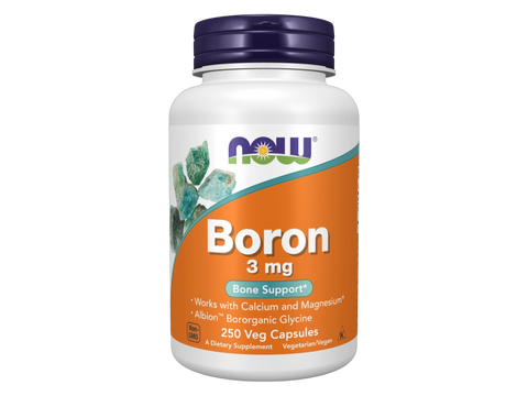 NOW Foods Boron 3 mg Veg Capsules Albion Bororganic Glycine 250 Veg Capsules front bottle view