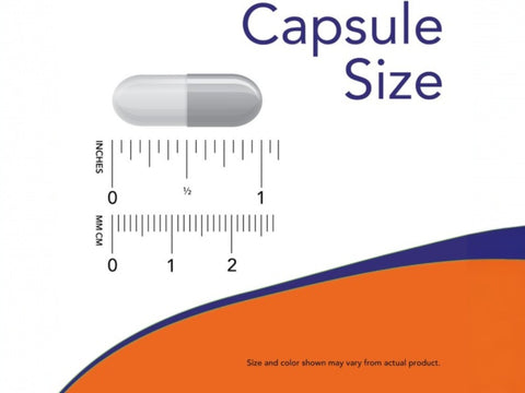 NOW Foods C-1000 Vitamin C Veg Capsules 1000 mg with Citrus Bioflavonoids capsule size comparison chart image