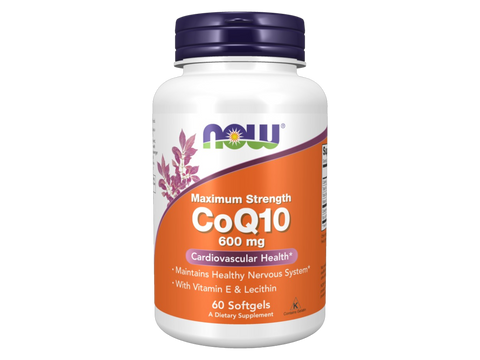 NOW Foods CoQ10 600 mg Softgels with Vitamin E and Lecithin 60 Softgels front bottle view