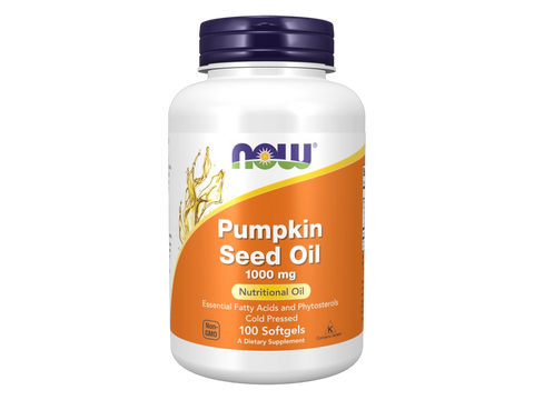 NOW Foods Cold Pressed Pumpkin Seed Oil Softgels 1000 mg Non-GMO 100 Softgels front bottle view