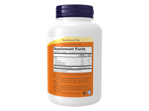 NOW Foods Cold Pressed Pumpkin Seed Oil Softgels 1000 mg Non-GMO 100 Softgels Supplement Facts label with ingredient details