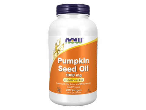 NOW Foods Cold Pressed Pumpkin Seed Oil Softgels 1000 mg Non-GMO 200 Softgels front bottle view