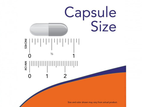 NOW Foods Daily Vits Multivitamin & Mineral with Lutein & Lycopene Veg Capsules capsule size measurement chart image