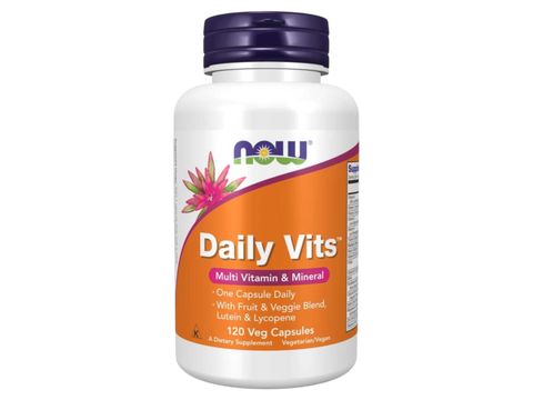 NOW Foods Daily Vits Multivitamin & Mineral with Lutein & Lycopene Veg Capsules 120 Veg Capsules front bottle view