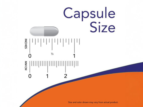NOW Foods Dairy Digest Enzymes Capsules for Lactose and Protein Veg Capsules capsule size comparison chart image