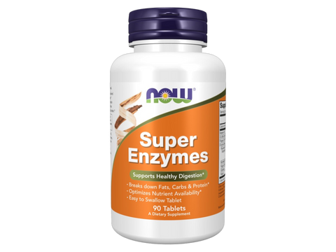 NOW Foods Digestive Enzyme Supplement Super Enzymes Blend Tablets 90 Tablets front bottle view