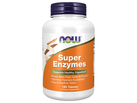 NOW Foods Digestive Enzyme Supplement Super Enzymes Blend Tablets 180 Tablets front bottle view