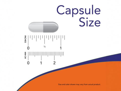 NOW Foods Digestive Enzymes Broad Spectrum Enzyme Supplement Capsules capsule size comparison chart image