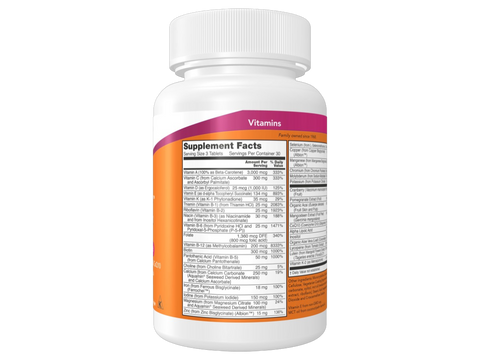 NOW Foods Eve Women's Multivitamin with Superfruits and Antioxidants Tablets 90 Tablets Supplement Facts label with vitamin and mineral details