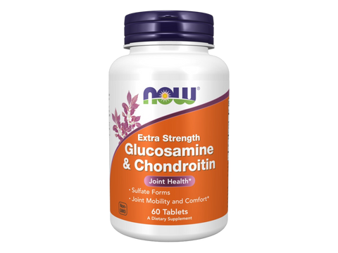 NOW Foods Extra Strength Glucosamine 1500 mg and Chondroitin 1200 mg Tablets 60 Tablets front bottle view