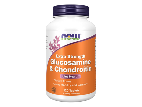 NOW Foods Extra Strength Glucosamine 1500 mg and Chondroitin 1200 mg Tablets 120 Tablets front bottle view