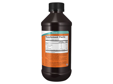 NOW Foods Gentle Iron Liquid 18 mg Non-Constipating Formula 237 mL Supplement Facts label with iron content details