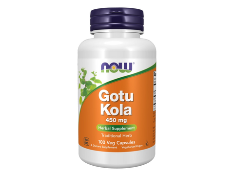 NOW Foods Gotu Kola 450 mg Traditional Herb 100 Vegetarian Capsules front bottle view