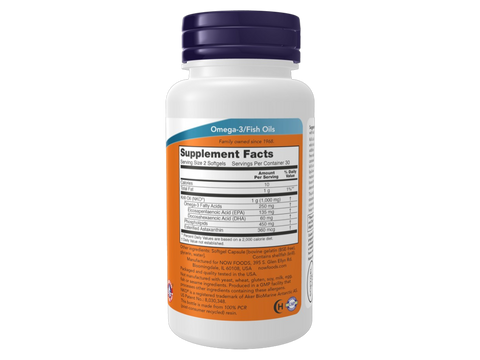 NOW Foods Krill Oil 500 mg NKO Phospholipid Omega-3 Softgels 60 Count Supplement Facts label with omega-3 content details