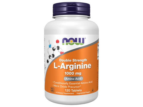 NOW Foods L-Arginine 1000 mg Vegetarian Tablets 120 Count front bottle view