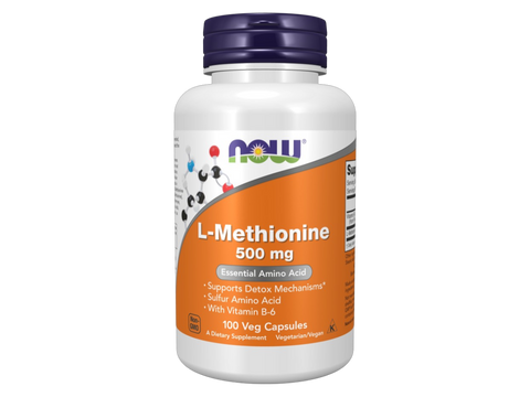 NOW Foods L-Methionine 500 mg Veg Capsules with Vitamin B-6 100 Veg Capsules front bottle view