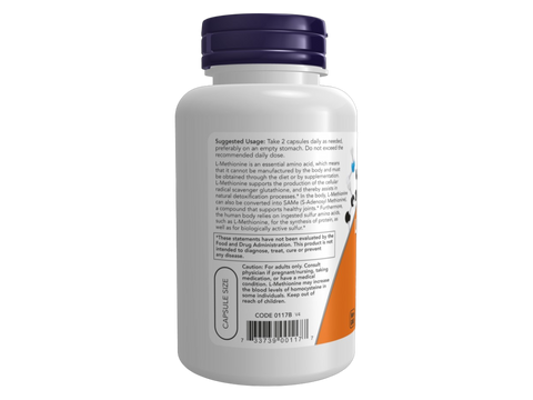 NOW Foods L-Methionine 500 mg Veg Capsules with Vitamin B-6 100 Veg Capsules suggested usage directions and product barcode