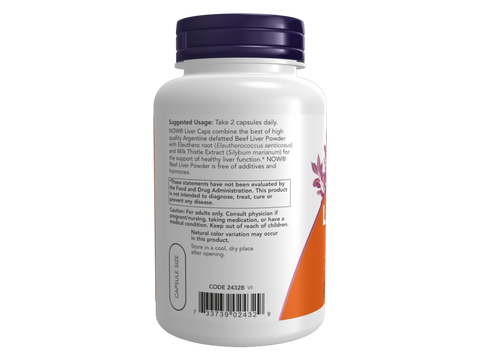 NOW Foods Liver Capsules with Milk Thistle Extract 100 Capsules suggested usage directions and product barcode