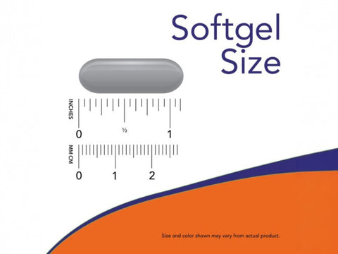 NOW Foods MCT Oil Supplement 600 mg Caprylic Acid Softgels softgel size comparison chart image