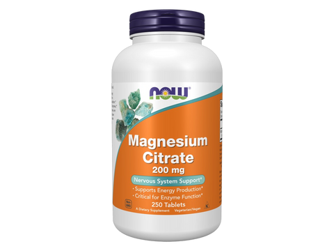 NOW Foods Magnesium Citrate 200 mg Tablets Essential Mineral 250 Tablets front bottle view