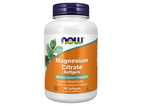 NOW Foods Magnesium Complex 400 mg Citrate Glycinate Malate Softgels 90 Softgels front bottle view