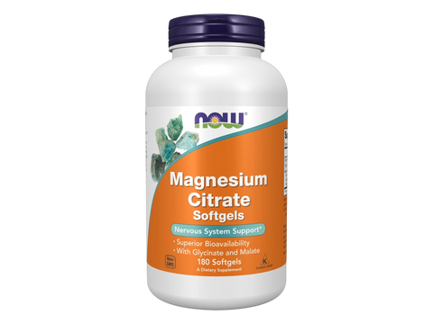 NOW Foods Magnesium Complex 400 mg Citrate Glycinate Malate Softgels 180 Softgels front bottle view