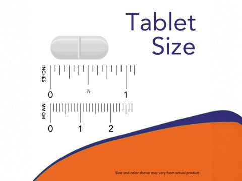 NOW Foods Magnesium Glycinate 200 mg High Absorption Form tablet size comparison chart image