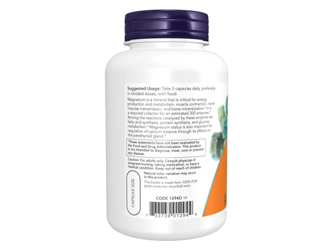 NOW Foods Magnesium Supplement 400 mg Elemental Magnesium Citrate Veg Capsules 120 Veg Capsules suggested usage directions and product barcode
